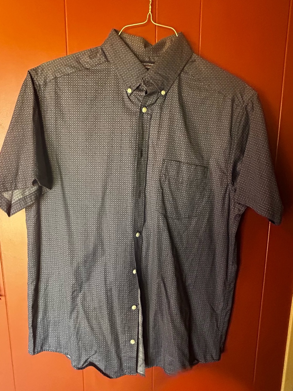 Roundtree & Yorke Men's Short-Sleeve Geometric Button-DowN - Navy & White XLT